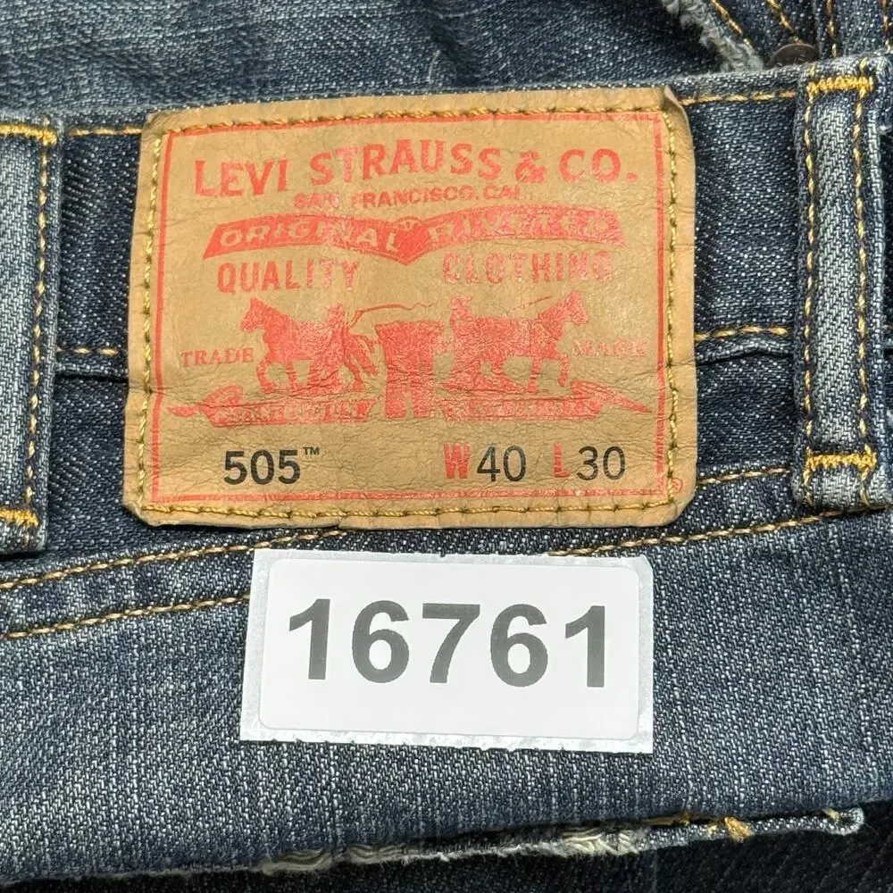 Levis‎ 505 Jeans Mens 40X30 Blue Straight Leg Dark Wash Workwear Casual